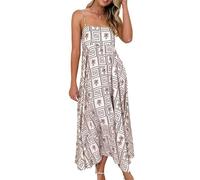 Uxsjakjsd Vestito Lungo da con Stampa Grafica, Spalline Sottili, Floreale, Stile Boho, Lungo, Fluido, per Le Vacanze Estive e La Spiaggia Quadrati di Albicocche XXL
