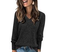 uxxnjfg Maglia Donna Manica Lunga Elegante Invernale Abbigliamento Donna Eleganti Maglioncino Scollo a V Oversize Casual Camici Aderente Attillata Leggeri Maglia per Leggings(Nero,S)