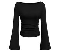 uxxnjfg Magliette Donna Manica Lunga Invernale Cotone Abbigliamento Donna Curvy Magliette Scollo a V Comodi Termiche Top Aderente Attillata Leggeri Maglia per Leggings Nero S