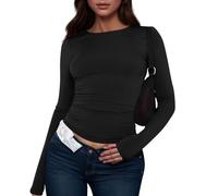 uxxnjfg Magliette Donna Manica Lunga Invernale Elegante Abbigliamento Donna Eleganti Maglioncino Scollo a V Autunnali Termiche Top Attillata Leggeri Aderente Maglia per Leggings(Nero,M)
