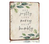 UYCUODLUY Act Justly Love Mercy Walk Humbly Retro Metal Plaque 12x8 Inch
