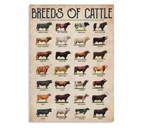 UYCUODLUY Breeds of Cattle Identification Poster - Vintage Farm Knowledge Art Print, Perfect Wall Decor for Ranch House, Agricultural Classroom, or Country Kitchen(Framed,12x18inch(30x45cm))