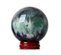 UYCUODLUY Decorative Purple Green Feather Fluorite Crystal Ball Figurines Quartz Stone Sphere Home Office Decor Gift with Stand,60~70mm