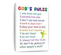 UYCUODLUY God’s Rules for Kids Canvas - Engaging & Educational Wall Art, The Ten Commandments Made Simple with Pictures for Home or Classroom(Framed,12x18inch(30x45cm))