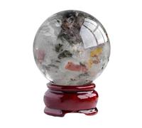 UYCUODLUY Green Ghost Crystal Ball with Wood Stand,Polished Rock Quartz Sphere Sculpture Figurine,for Witchcraft, Fengshui, Aura Home Desk Decor,70~80mm