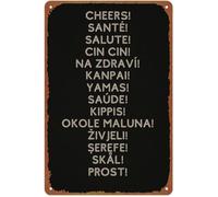 UYCUODLUY International Drinking Greetings Various Languages Vintage Metal Sign For Wine Cellar Lounge Wall-Art Novelty 8 X 12 inch