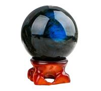 UYCUODLUY Labradorite Crystal Ball with Wood Stand,Polished Stone Sphere for,Fengshui Decor Orb for Home & Office,Gifts for Friends,7~8cm