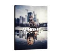 UYCUODLUY ‘Mindset is Everything’ Cat Lion Art - Inspirational Quote Canvas Poster, Motivational Wall Decor for Modern Farmhouse, Bedroom Living Room (Framed,08x12inch(20x30cm))
