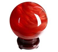 UYCUODLUY Polished Red Crystal Ball Sphere, Melting Quartz Gemstone with Stand, Stone for Home Office Dining Table,7cm/2.75in