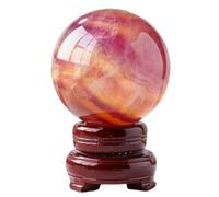 UYCUODLUY Watermelon Fluorite Crystal Ball Purple Green Polished Sphere Interior Home Decoration with Wooden Stand,60-70mm