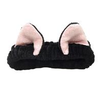 UYFRD Fasce per capelli con orecchie di gatto, per donne e ragazze, in pile corallo, accessorio per capelli, per il trucco, per lavare il viso, per la cura della pelle (nero)