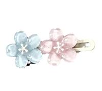 UYFRD Fermaglio per capelli con fiori di ciliegio trasparente per bambina, con fermaglio in pizzo blu e rosa, fermaglio per capelli a forma di becco d'anatra (multicolore)