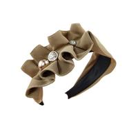 UYFRD Fermaglio per capelli vintage con perle e strass, alla moda e leggero, lussuoso, con bordo largo increspato, accessorio per capelli in legno (kaki)