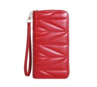 UYFRD Portafoglio lungo trapuntato alla moda da donna, con cerniera intorno alla pochette portamonete, multi slot per carte di credito borsa per telefono cellulare, Rosso, Taglia unica