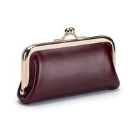 UYFRD Portamonete retrò in vera pelle da donna, alla moda, per rossetto, mini borsa a clip piccola e squisita borsa per monete per ragazze, Rosso vinaccia, 2PCS
