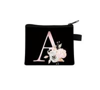 UYFRD Rosa Lettera Fiore Stampa Borsa Carino Portatile Cerniera Chiave Sacchetto di Immagazzinaggio Piccola Tela Fresco Con Cerniera Bambini Moneta Borsa Frizione, A, Taglia unica