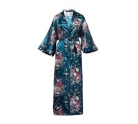 UYFRD Vestaglia lunga da donna, kimono, con tasche, sexy, da sposa, damigella d'onore, oversize, in raso, abbigliamento da casa, Verde scuro B, 3XL