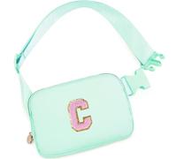 Uygafly Marsupio a tracolla con iniziali e toppa con lettere carine, regali di compleanno per ragazze adolescenti, roba alla moda per adolescenti, verde chiaro, C, Verde chiaro, C