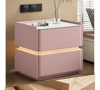 UYHBCNQD Comodino moderno in legno massiccio con 2 cassetti silenziosi, con comodino a LED, 40 x 45 x 48 cm