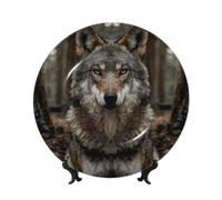 UYHhgqw Piatti decorativi con lupi nella foresta, piatti in porcellana Bone China con espositore e gancio, perfetti per feste, tavolo e da appendere alla parete