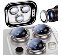 Uyiton Protezione per obiettivo della fotocamera per iPhone 16 Pro Max/16 Pro/15 Pro Max/15 Pro/14 Pro Max/14 Pro - Copertura per fotocamera in vetro temperato di grado militare e metallo, per esterni