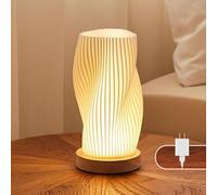 UYKKE Lampada da comodino base in legno - Lampada da tavolo con controllo a pulsante per camera da letto dimmerabile in 12 modi, con paralume in PLA per soggiorno, camera dei bambini