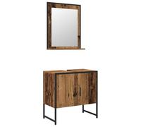 UYPTERF Set di 2 mobili da bagno in legno marrone | montaggio a parete, specchio da 50 x 60 cm, mobiletto da 60 x 33 x 60 cm, ante a filo, elementi in vetro