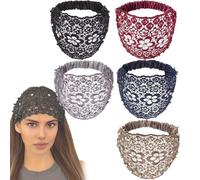 Uyqad Set di 3 fasce larghe in stile Boho-Chic con cristalli e perle, eleganti decorazioni floreali in pizzo con perline per la testa da donna (taglia unica, 5 MIX)