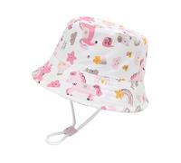 UYRVAPE 1 pezzo Cappello da Sole Bambina a Tesa Larga, Berretto Pescatore Neonato Estivo, Cotone Bucket Hat schema carino, Fisherman cap da Cartone Spiaggia(Cavallo rosa)