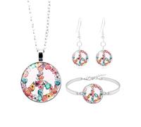 UYRVAPE 3 pezzi Hippie Costume Set,Collana e Orecchini con Segno di Pace, Stile Vintage Anni '60,60s Accessori per Feste,Anni '60 Hippie Set Accessori