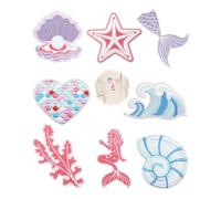 UYRVAPE 8 pezzi toppe termoadesive a forma di Sirena, Stella marina, Onde, A forma di cuore, Conchiglia, ricamate, per riparazioni, fai da te, accessori per bambini, ragazze, zaini, cappelli