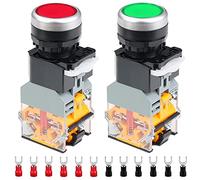 UYSSJTGAZ 6 Pezzi 440V 22mm Interruttore a Pulsante momentaneo 10A 5 Colori LA38-11 1NO 1NC for Fai da Te con 24 Terminale a Forcella(24V LED Indicator Light)
