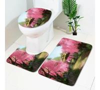 UYSSJTGAZ Set di tappetini da Bagno, 3 Pezzi, Rosa, Verde, Albero, e WC, Antiscivolo, Lavabili, in Memory Foam, assorbenti, copriwater, Facili Pulire, 50x80 cm((45x75cm))