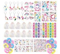 UYUYong 178 Pezzi Bomboniere Unicorno per Feste di Compleanno, Gadget con Portachiavi Unicorno Tatuaggi Braccialetti Slap Palloncino Sacchetti Regalo per Bambine Regalini Fine Festa Riempimento Pinata