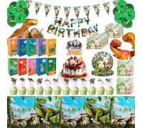 UYUYong 90 Pezzi Kit Decorazioni Compleanno Dinosauri con Sacchetti Regalo Palloncini Dino Lamina Foil Palloncini in Plastica, Piatti di Carta Tovaglioli Tovaglia Dinosauro Inviti Striscione Topper