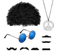 UYUYong Hippie Costume Set Retro Hippie Disguise Uomo Donna 70s 80s Hippie Afro Fashion Parrucca Occhiali da sole Catena della Pace Barba per Moda Party Tema Carnevale