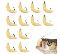 UYVPAER 12 Pezzi Esca Morbida Per Pesca (Tarlo Del Pane) Gialli Con Amo, Movimento Realistico, Per Pesca In Fiume O Lago, Ideali Per Principianti