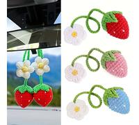 UYVPAER 3 Pezzi Accessori Per Auto All'Uncinetto,Accessori Per Auto Uncinettati,Accessori Pensili Per Specchietto Retrovisore Kawaii,Ciondoli Per Auto Fatto A Mano Per Donne&Ragazze