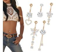 UYVPAER 5 Pezzi Piercing Ombelico Acciaio Chirurgico, Piercing Ombelico Pendente, Belly Button Ring Lunghezza Asta 10 Mm, Lnclude Forme Di Farfalla, Fiore E Cuore