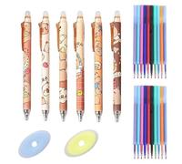 UYVPAER 6 Penne Cancellabili Retrattili Cancellabili Con Inchiostro Gel A Forma Di Capibara Da 0,5 Mm, Con 20 Ricariche in 10 colori E 2 Gomme Da Ufficio, Ufficio, Scuola, Penne Per D