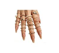 UYY Anelli in oro grossi da donna, non si ossidano, con perle barocche, fiore di occhio di tigre, anelli regolabili impilabili, set di gioielli alla moda, Regolabile, Zinco, Non pietra preziosa