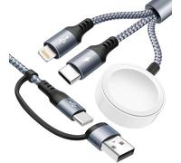 UZAHSK Cavo Caricabatterie per Orologio e Telefono 3 in 2, Wireless Magnetico per Apple Watch Cavo di Ricarica Multiplo Intrecciato in Nylon USB A/C per Apple Watch, iPhone, Pixel,Galaxy-1.8M