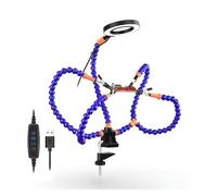 UZAMIRLEX Ausilio per Saldatura a Terza Mano, Lampada di ingrandimento con Luce 3 USB Stazione di Saldatura Helping Hands Strumento di serraggio Blu e Nero 150x150x100mm(Sn5sb-usbbluewithlamp)