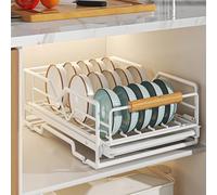 UZAMIRLEX Organizer per Piatti da Cucina, Scolapiatti con cassetto Bianco 40x30x13 cm con Vassoio di Scarico Rimovibile(Bowl Racks)