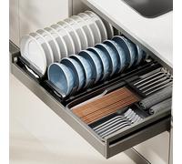 UZAMIRLEX Organizer per Piatti da Cucina, Stendino for Piatti in Acciaio Inossidabile con Vassoio di Scarico Grigio Pistola, Dimensioni Multiple(Plate+Bowl,41cm)