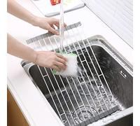 UZAMIRLEX Rack telescopico per scolapiatti, Stendino for Piatti Arrotolabile sopra Il lavello, Silicone, Acciaio Inossidabile, Multicolore, Dimensioni Multiple(Grey,260 * 580mm)