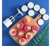 UZAMIRLEX Stampi per Biscotti Mooncake Mould, Stampo for Torta di Luna Fai da Te, timbri for Biscotti a Forma di Fiore, Bianchi, Confezione da 8 Pezzi da 50 g(A)