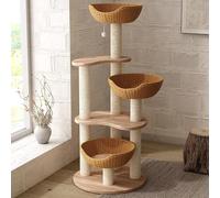 UZAMIRLEX Struttura di Arrampicata per Gatti, Tiragraffi in Legno for Gatti di Grandi Dimensioni con 3 nidi for Gatti, tiragraffi in sisal, Torre for Gatti multilivello