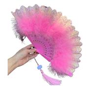 UZAMIRLEX Ventaglio Pieghevole in Piume, Ventaglio Pieghevole in Piume di Struzzo con Pizzo for spettacoli di Danza Nuziale Multicolore(Pink)