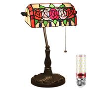 Uziqueif Lampada da Tavolo in Stile Tiffany,Lampada da Scrivania Vintage Banchieri in Vetro Macchiato con Interruttore a Catena e lampadine, per Soggiorno Camera da Letto Ufficio Comodino,Rose b